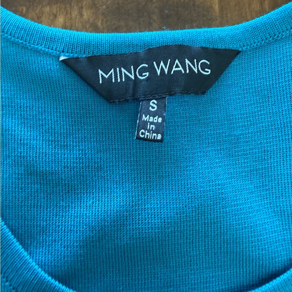 Women’s Ming Wang Ribbed Knit Sweater Shirt Aqua/Turquoise Small Office - Picture 8 of 9